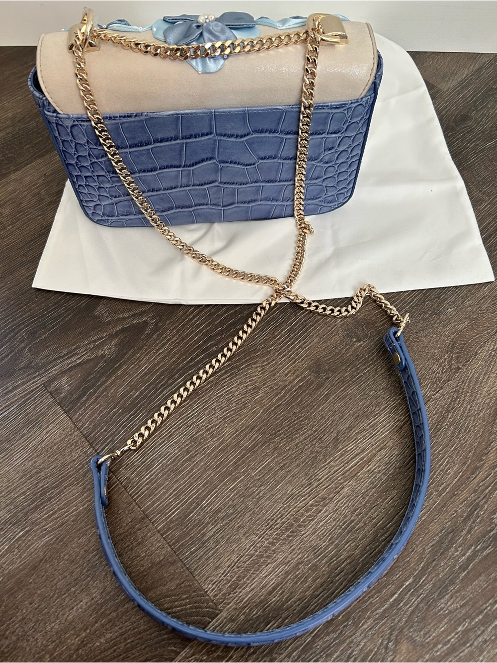 Brahmin Rosa Bellbottom Blue Fleur Genuine Leather - Picture 5 of 10